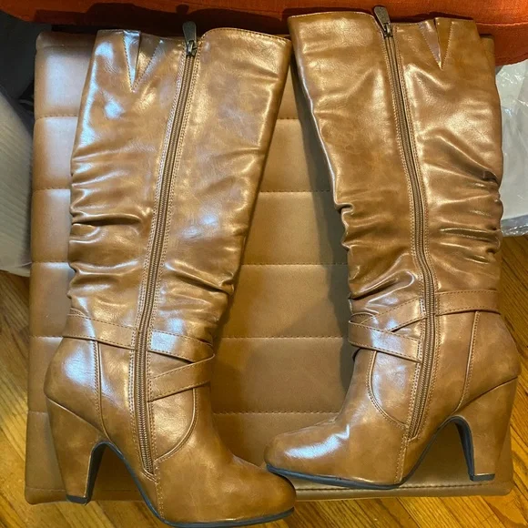 Brown Knee-High Boots with Buckle Detail - Picture 2 of 3